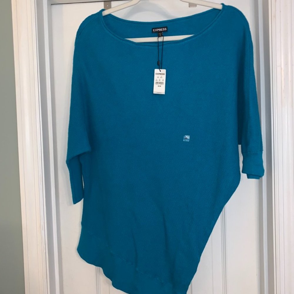Express Off-the-Shoulder Sweater Teal Blue